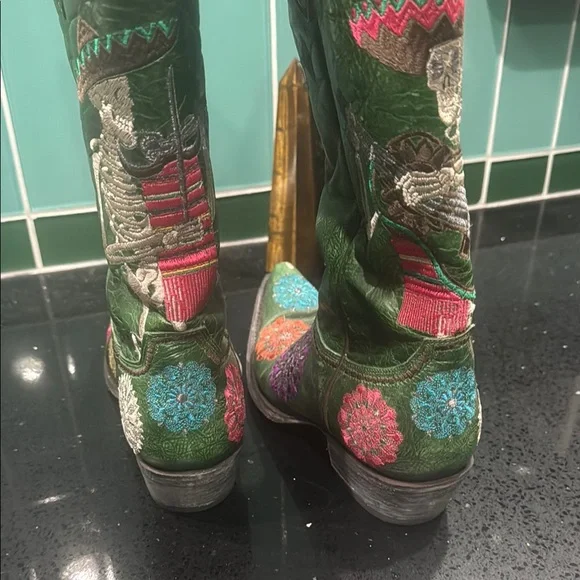Old Gringo Green Embroidered Heeled Boots - Picture 4 of 7